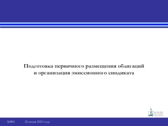 Подготовка первичного размещения облигаций и организация эмиссионного синдиката