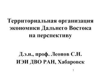 Территориальная организация экономики Дальнего Востока на перспективу