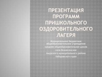 Презентация программ пришкольного оздоровительного лагеря