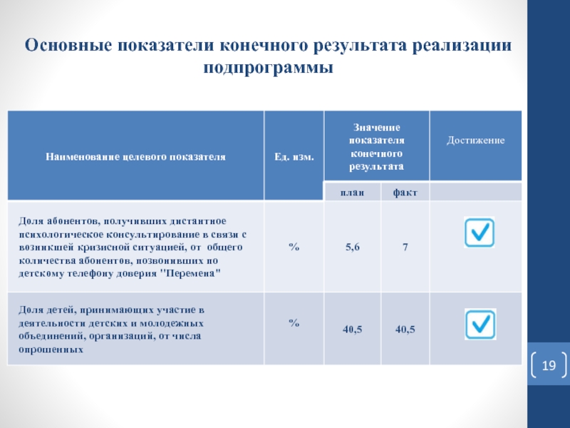 Показатель реализации проекта