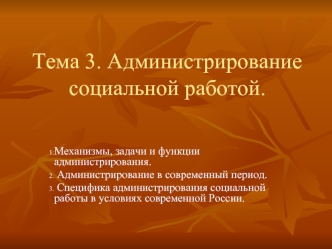 Тема 3. Администрирование социальной работой.