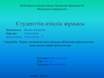 Жүрек, артериялар және веналар қабырғалар құрылысының адам жасына қарай ерекшеліктері