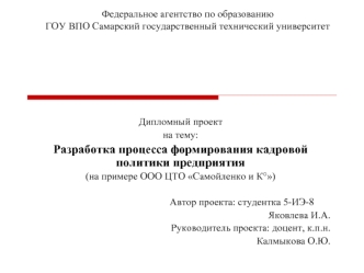 Разработка процесса формирования кадровой политики предприятия (на примере ООО ЦТО Самойленко и К°)