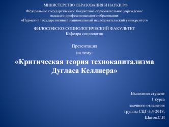 Критическая теория технокапитализма Д.Келлнера