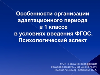 Особенности организации адаптационного периода в 1 классе в условиях введения ФГОС.Психологический аспект