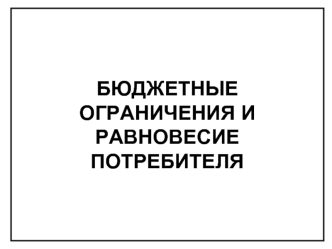 Бюджетные ограничения и равновесие потребителя