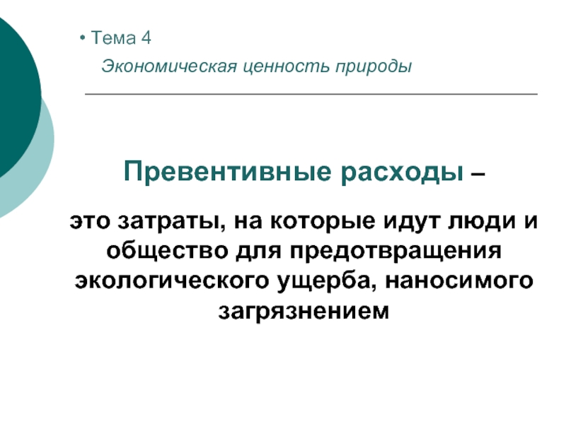 Концепция полной экономической ценности природы. Экономическая ценность воды. Превентивные технологии. Превентивная модернизация.