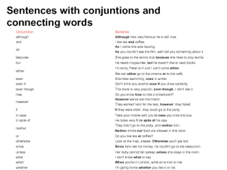 Sentences with conjuntions and connecting words