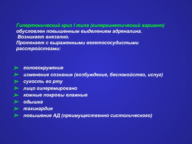 Гипертонический криз типы кризов клиническая картина осложнения неотложная помощь при кризах