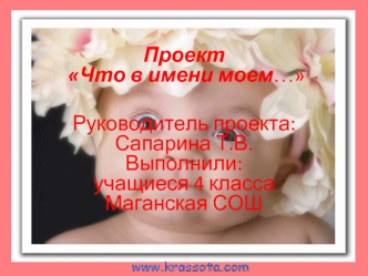 Проект Что в имени моем… Руководитель проекта: Сапарина Т.В. Выполнили: учащиеся 4 класса Маганская СОШ.