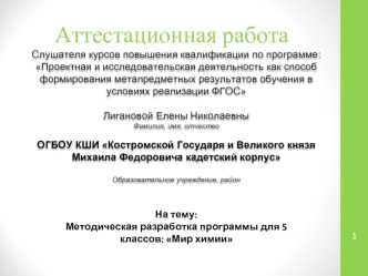 Аттестационная работа. Методическая разработка программы для 5 классов: Мир химии