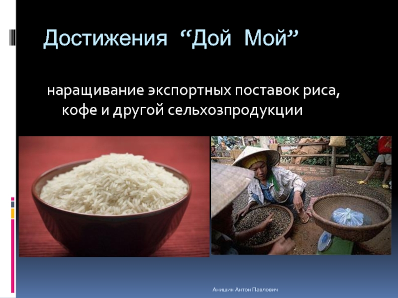 Достижения “Дой Мой” наращивание экспортных поставок риса, кофе и другой сельхозпродукции Анишин Антон Павлович