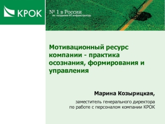 Мотивационный ресурс компании - практика осознания, формирования и управления