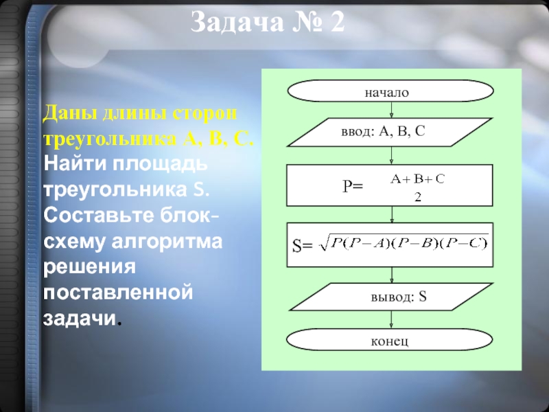 Составьте блок схему алгоритма вычисления периметра p и площади s квадрата со стороной длины a