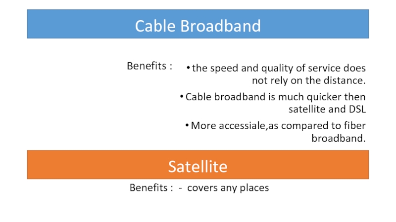 Cable Broadband the speed and quality of service does not rely on the distance. Cable broadband is