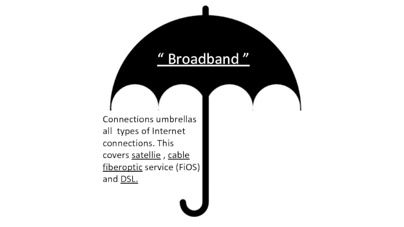 “ Broadband ” Connections umbrellas all types of Internet connections. This covers satellie , cable fiberoptic service