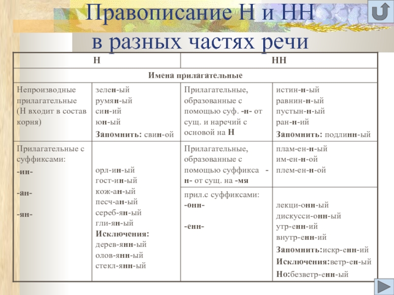 Правописание н и нн в разных частях речи презентация