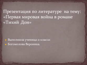 Презентация по литературе  на тему:Первая мировая война в романе Тихий 	Дон