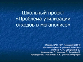 Школьный проект Проблема утилизации отходов в мегаполисе