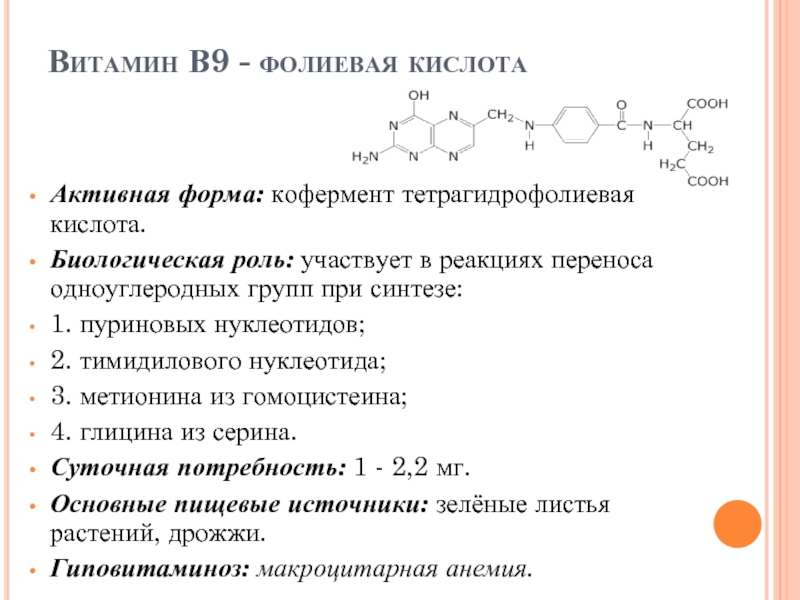 Применение фолиевой кислоты фолиевая