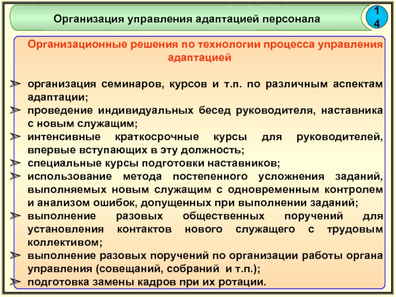 14 организация. Использование персонала. Адаптация персонала в гос органе. Организационная адаптация персонала. Управленческая адаптация это.