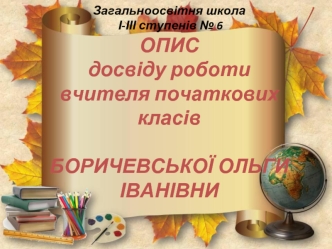 Опис досвіду роботи вчителя початкових класів