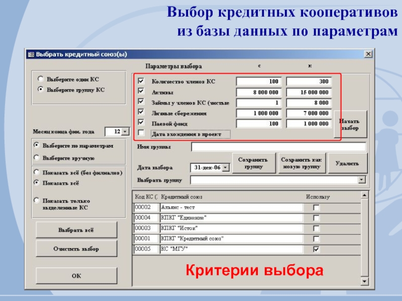 Кредитный союз операции. Кредитный подбор.