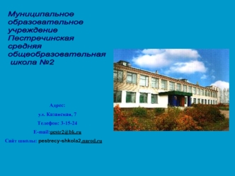 Муниципальное
образовательное
учреждение
Пестречинская 
средняя
общеобразовательная
 школа №2