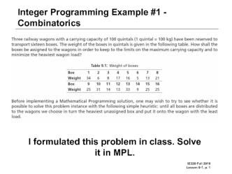 Integer Programming Example #1 - Combinatorics
