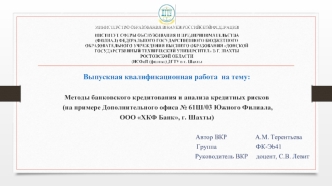 Методы банковского кредитования и анализа кредитных рисков (на примере Дополнительного офиса № 61Ш/03 Южного Филиала)