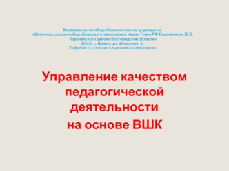 Управление качеством педагогической деятельности 
на основе ВШК