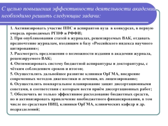 С целью повышения эффективности деятельности академии необходимо решить следующие задачи: