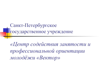 Санкт-Петербургскоегосударственное учреждениеЦентр содействия занятости и профессиональной ориентации молодёжи Вектор