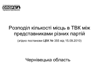 Розподіл кількості місць в ТВК між представниками різних партій(згідно постанови ЦВК № 355 від 15.09.2010)