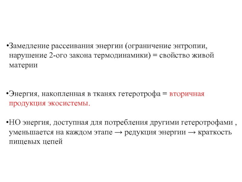 Вторичная продукция. Ограничение энергии. Энергия гетеротрофов. Направления передачи энергии в экосистеме.