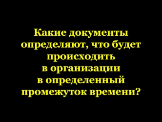 Какие документы определяют, что будет происходить в организации в определенный промежуток времени?