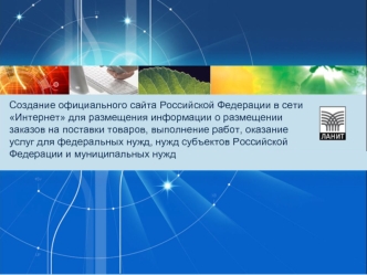 Создание официального сайта Российской Федерации в сети Интернет для размещения информации о размещении заказов на поставки товаров, выполнение работ, оказание услуг для федеральных нужд, нужд субъектов Российской Федерации и муниципальных нужд