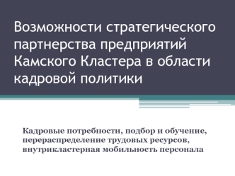 Возможности стратегического партнерства предприятий Камского Кластера в области кадровой политики