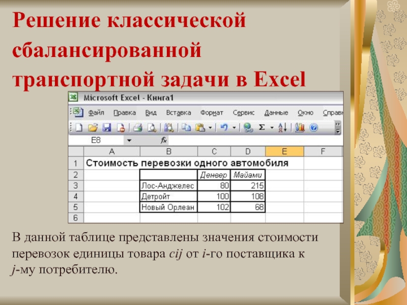 Реферат: Решение транспортных задач в Excel