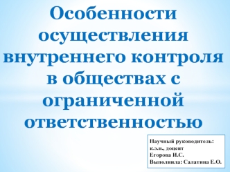 Особенности осуществления внутреннего контроля в обществах с ограниченной ответственностью