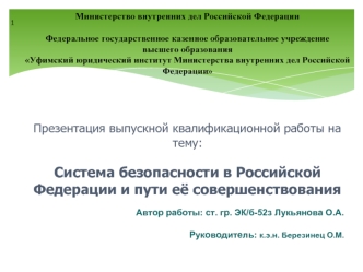 Система безопасности в Российской Федерации и пути её совершенствования