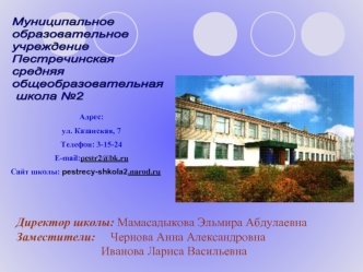 Муниципальное
образовательное
учреждение
Пестречинская 
средняя
общеобразовательная
 школа №2