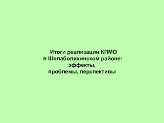 Итоги реализации КПМО в Шелаболихинском районе: эффекты,проблемы, перспективы