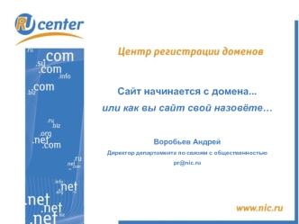 Сайт начинается с домена...
или как вы сайт свой назовёте… 


Воробьев Андрей
Директор департамента по связям с общественностью
pr@nic.ru