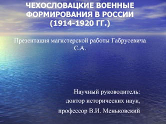 ЧЕХОСЛОВАЦКИЕ ВОЕННЫЕ ФОРМИРОВАНИЯ В РОССИИ (1914-1920 ГГ.)Презентация магистерской работы Габрусевича С.А.