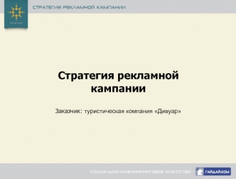 Стратегия рекламнойкампанииЗаказчик: туристическая компания Дивуар