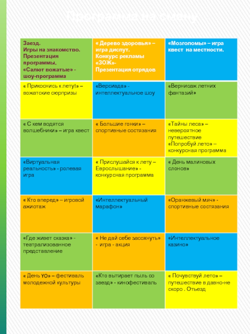 Программа смены. 4r программа детского. Время дерево программа.