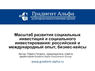 Масштаб развития социальных инвестиций и социального инвестирования: российский и международный опыт, бизнес-кейсы