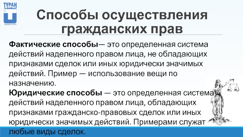 Понятие и способы осуществления гражданских прав и исполнения обязанностей презентация