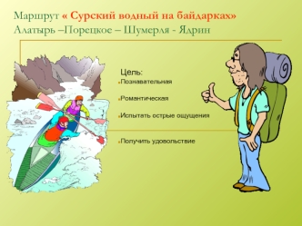 Маршрут  Сурский водный на байдаркахАлатырь –Порецкое – Шумерля - Ядрин